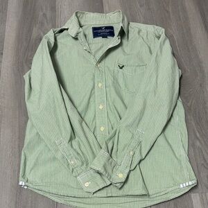 American Eagle Y2K Preppy Green Long Sleeve Striped Button Down Shirt Men’s S